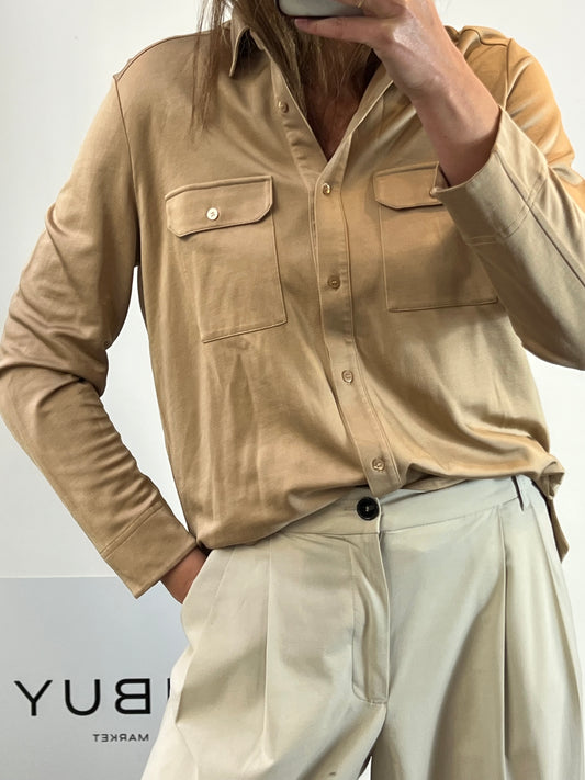 MASSIMO DUTTI. Camisa beige tostado textura. T M/L