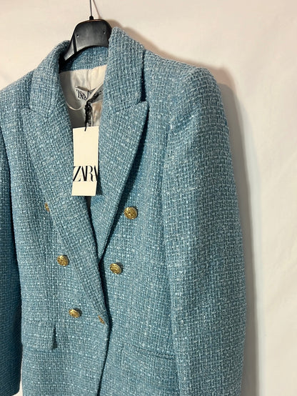 ZARA. Blazer azul claro tweed. T XS