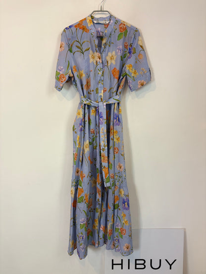 ZARA. Vestido largo estampado flores abotonado