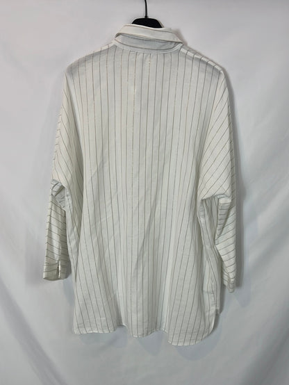ZARA. Camisa blanca rayas plateadas. T M