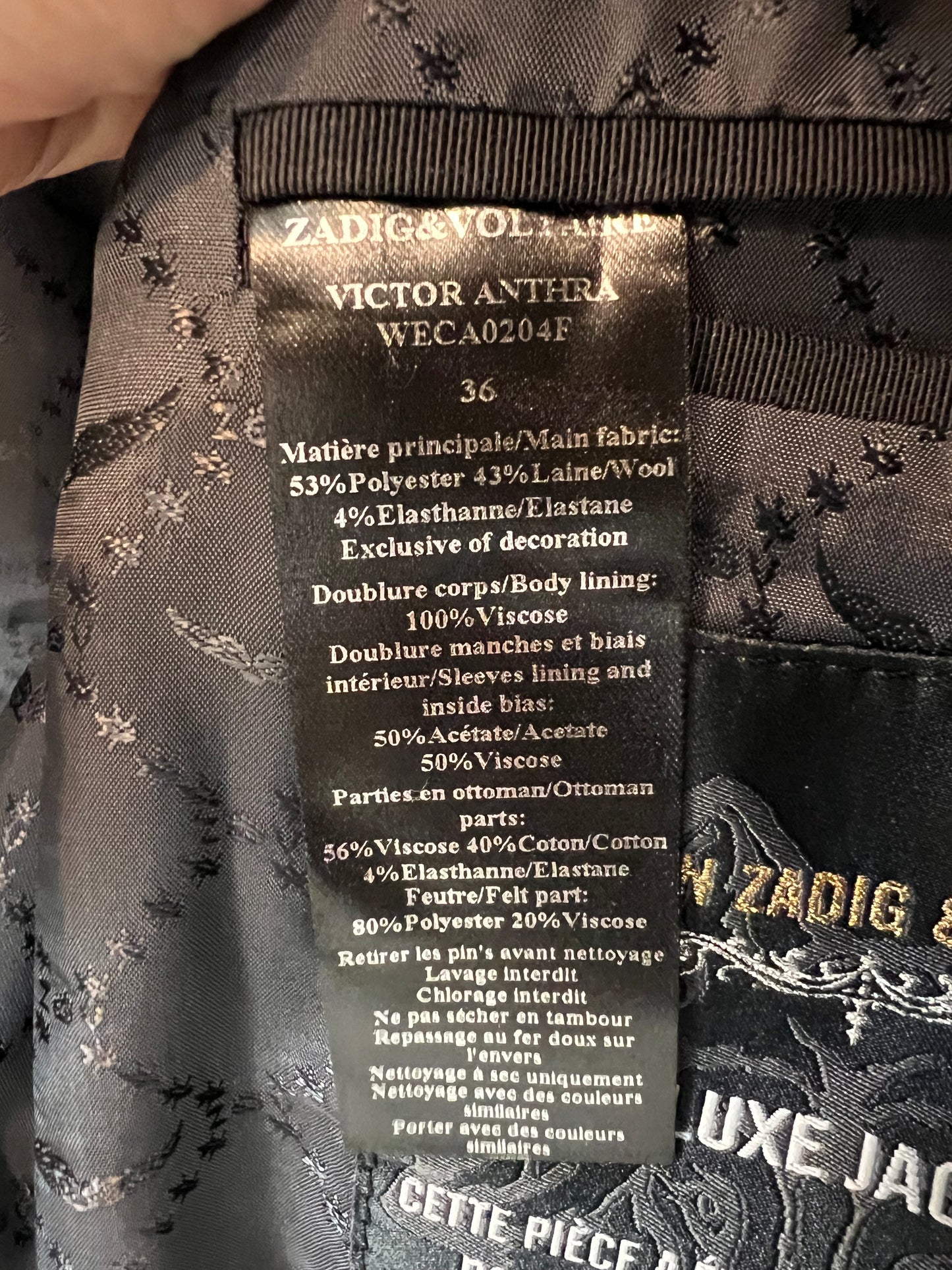 ZADIG&VOLTAIRE. Blazer gris marengo y negra detalle solapa. T 36