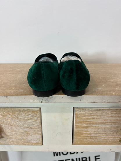 ANA SAENZ. Green velvet slippers T.37