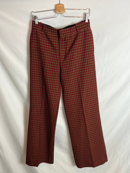 ZARA. Pantalón cuadros pata ancha. T XS
