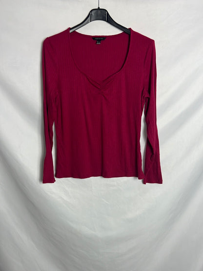 CORTEFIEL. Top manga larga canalé rosa. T S