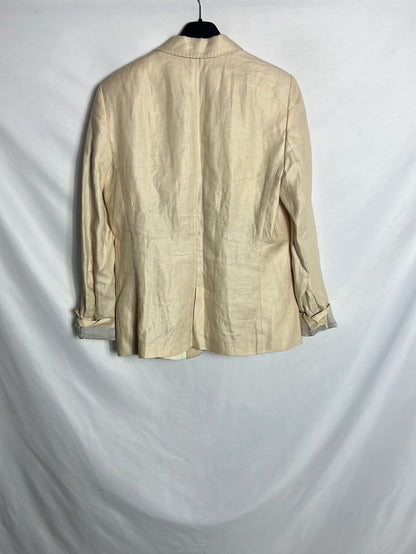 MASSIMO DUTTI. Blazer lino beige textura. T 42