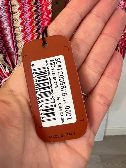 MISSONI. Zigzag cotton scarf with red and pink fringes