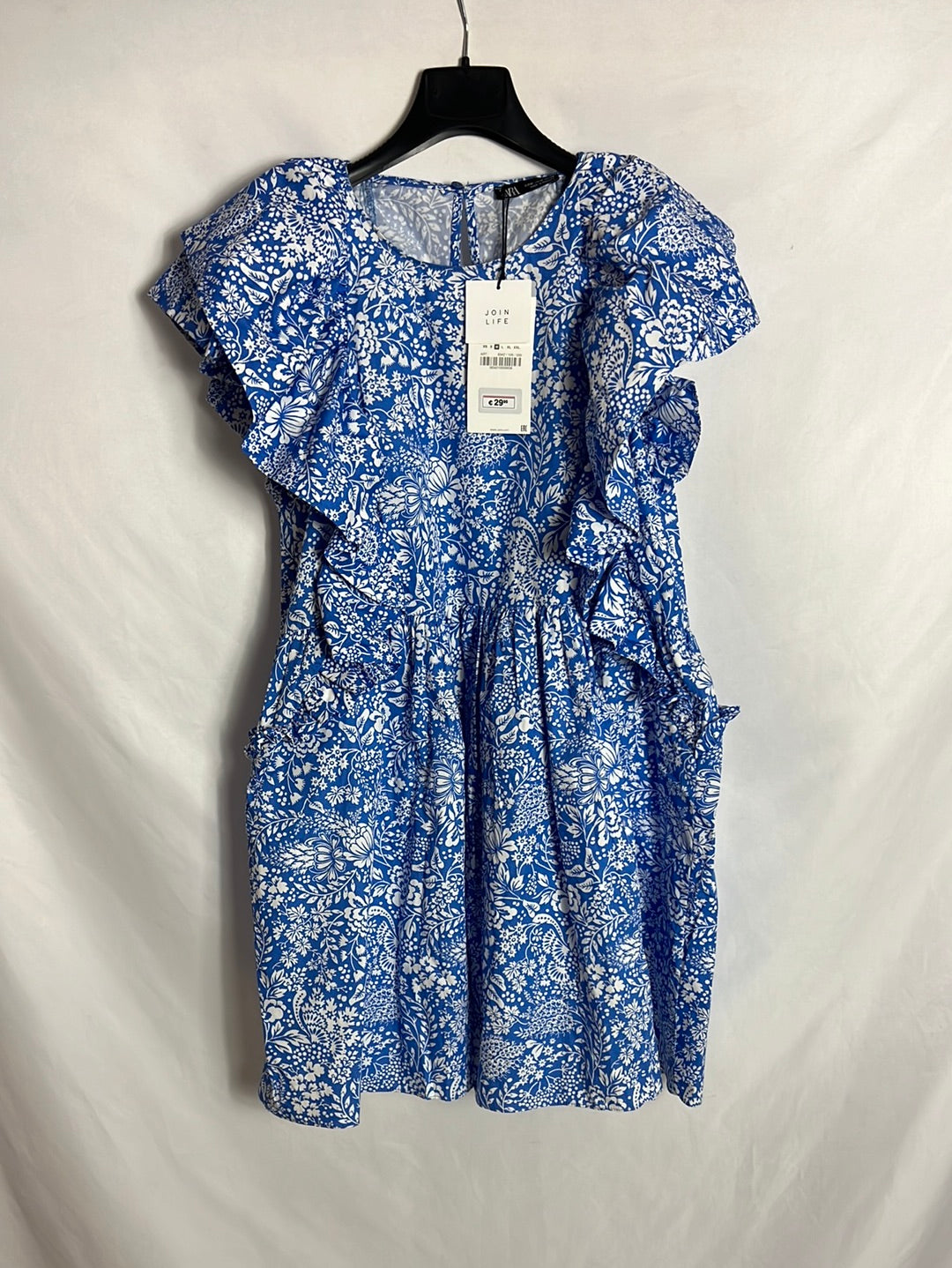 ZARA. Vestido azul flores T.m