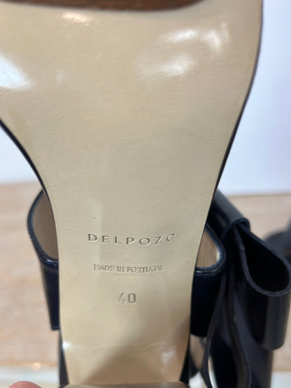 DEL POZO. Dark blue bow sandals, size 40