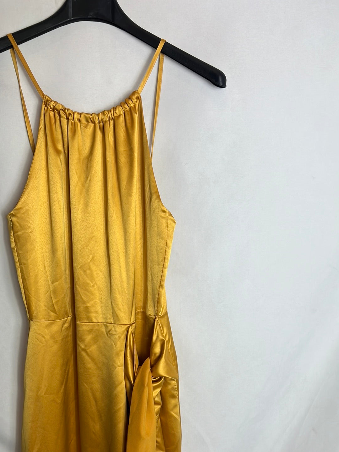 LAAGAM. Mustard satin midi dress. Size XS