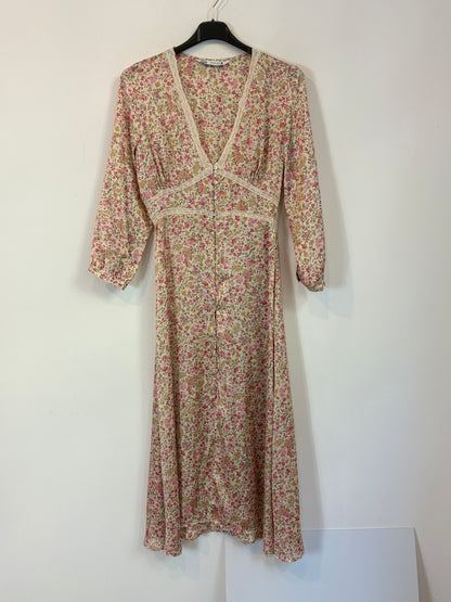 ZARA. Vestido midi satinado flores. T S