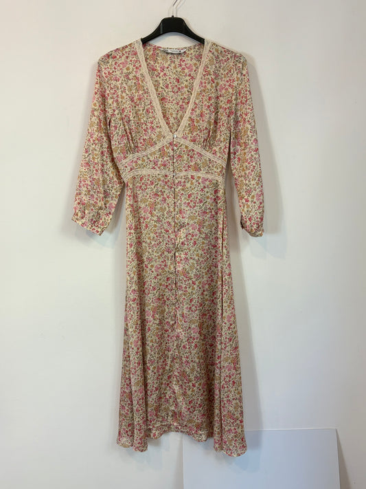 ZARA. Vestido midi satinado flores. T S