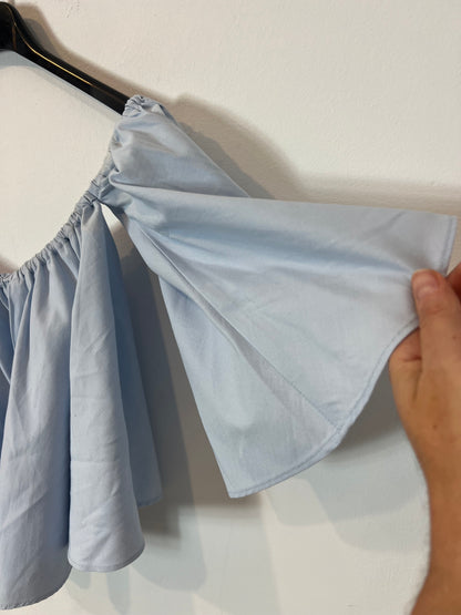 N/NICHOLAS. Blue strapless top with sleeves S.XS