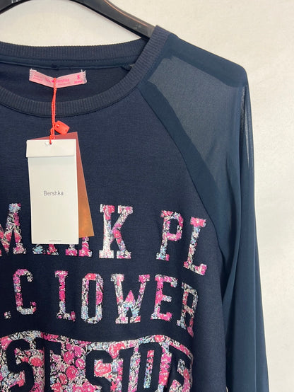 BERSHKA. Sudadera azul doble textura. T S