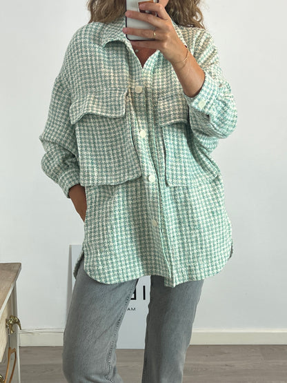 ZARA. Chaqueta larga tweed verde. T XS/S