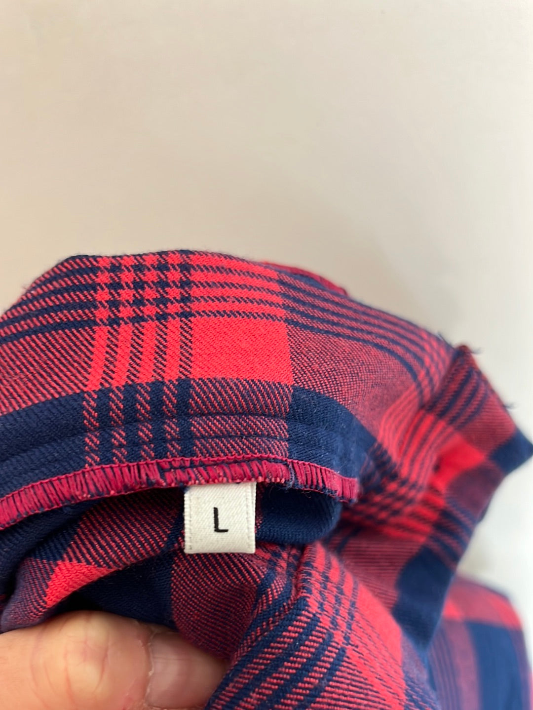 MAU LOA. Wide-legged blue and red checked trousers. TL (M)