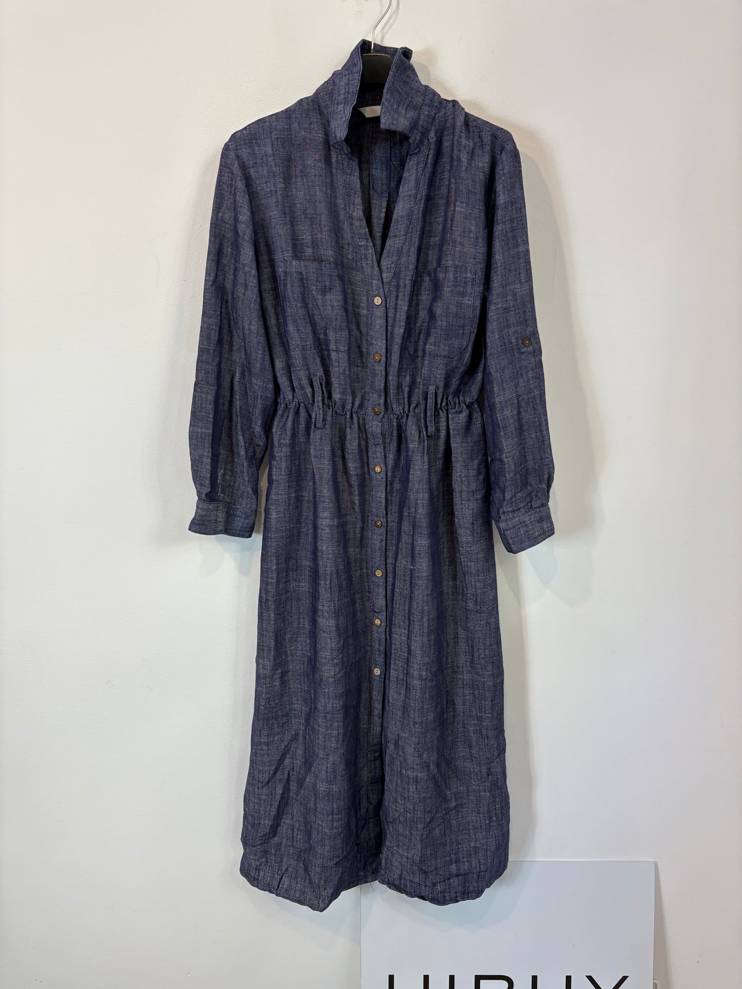 ZARA. Vestido largo denim ligero con lino. T S