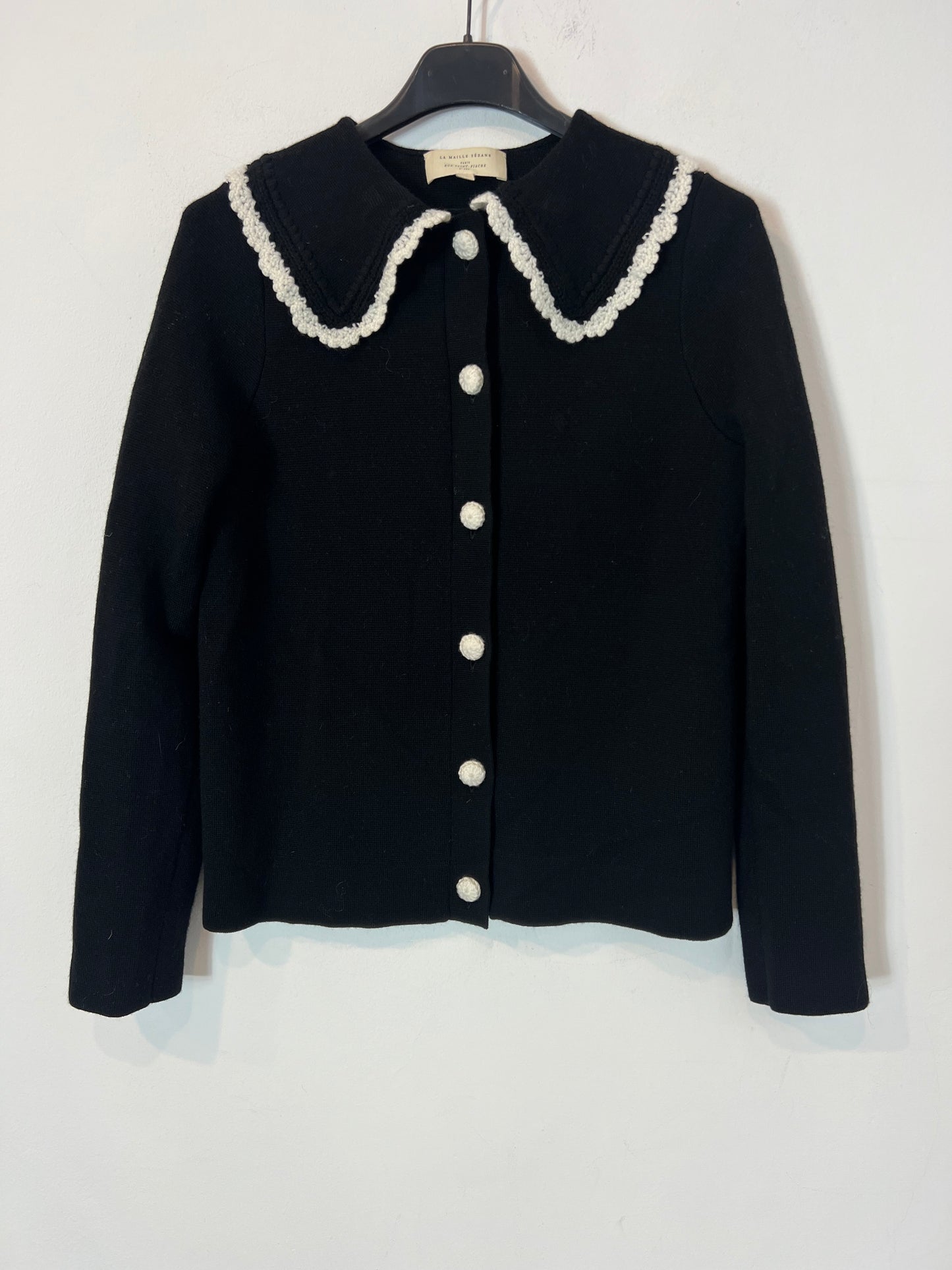 SEZANE. Black wool cardigan with a T.xs collar