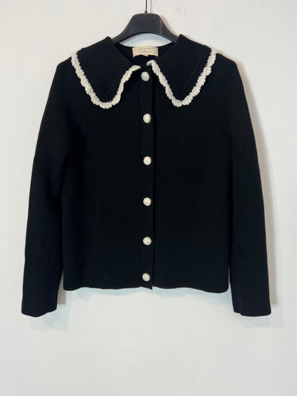 SEZANE. Black wool cardigan with a T.xs collar