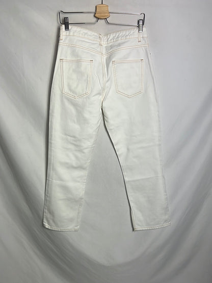 MANGO. Denim rectos blanco costuras. T 38