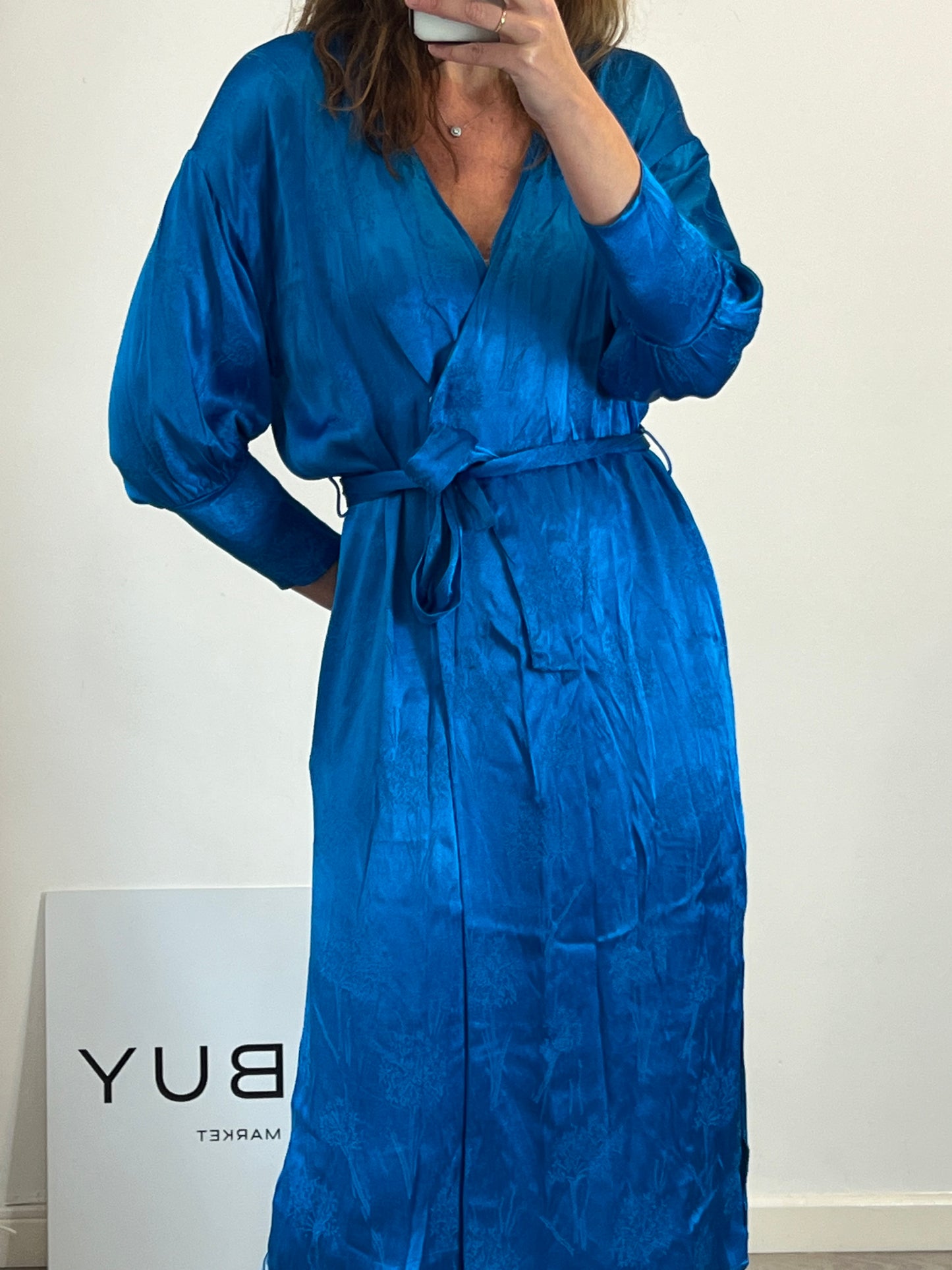 H&amp;M. Turquoise printed midi/kimono dress. TS