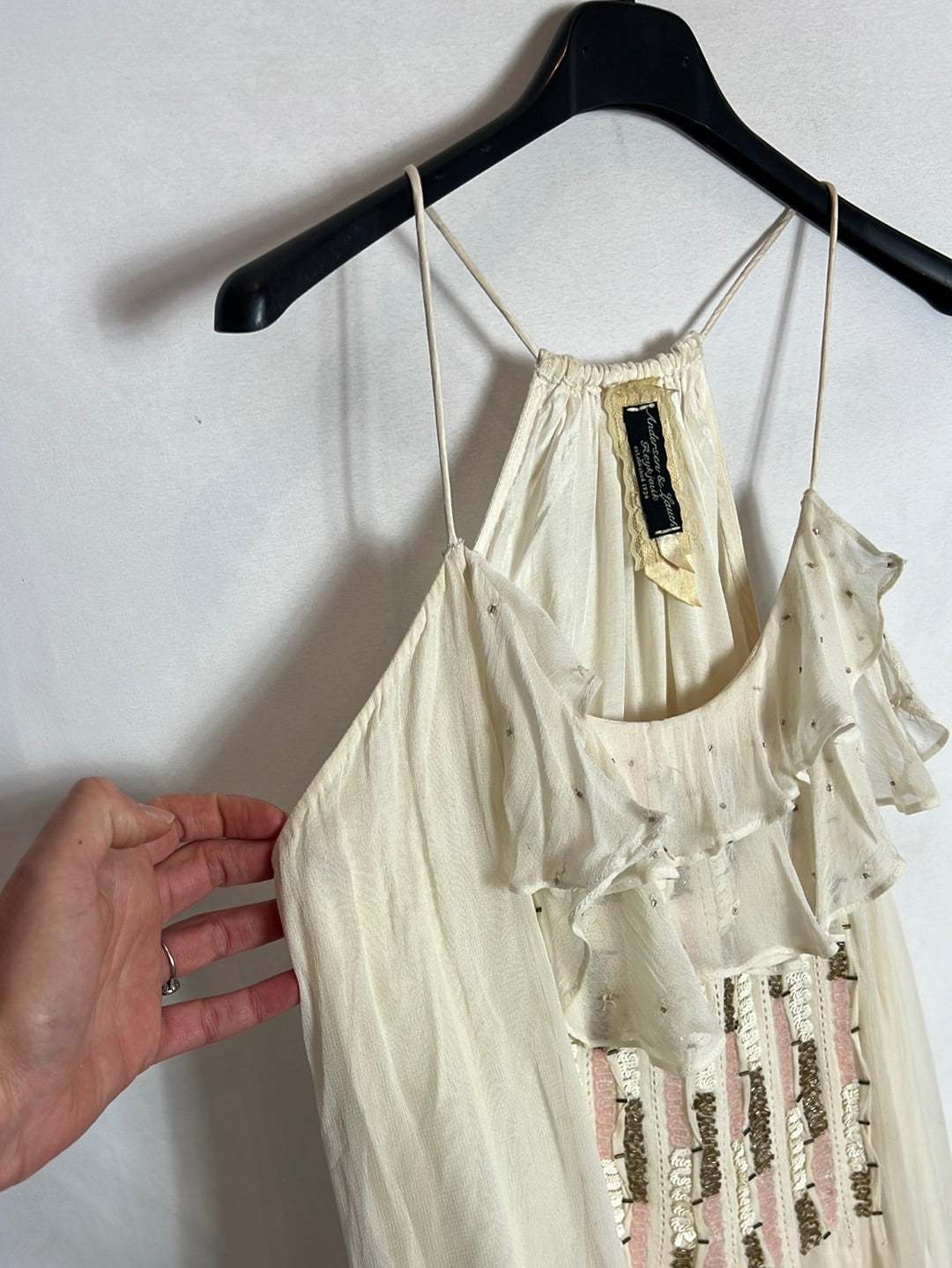 ANDERSEN & LAUTH. Vestido corto gasa detalles. T S