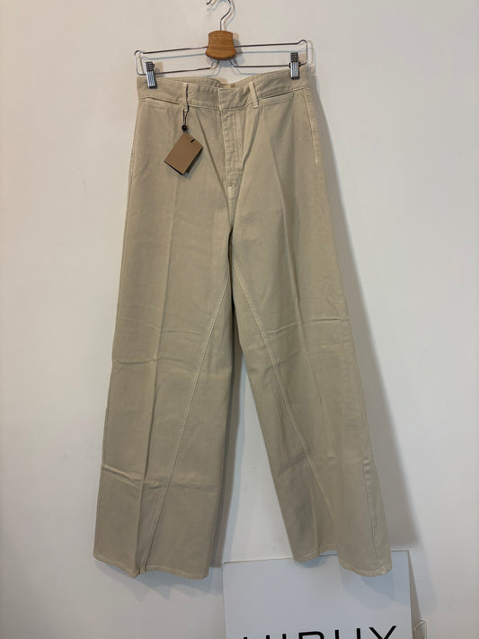 MASSIMO DUTTI. Denim beige pata ancha