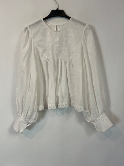 OTRAS. Blusa blanca bordada TU(xs)