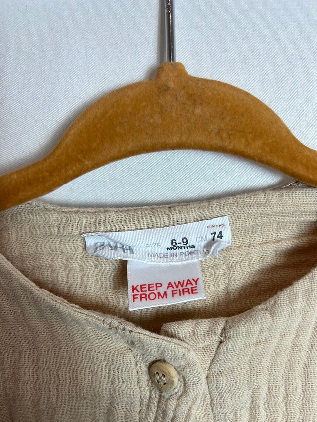 ZARA. Beige bamboo romper. Size 6-9 months