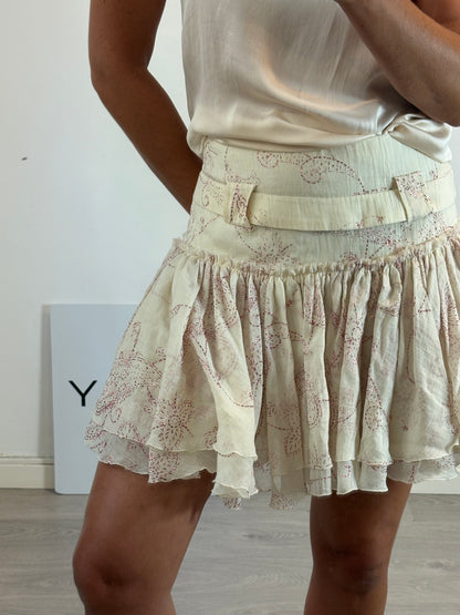 ALMA AGUILAR. Beige embroidered skirt, size 38