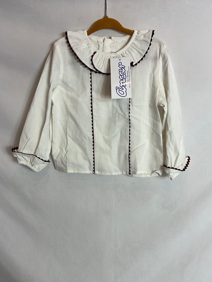 ANCAR. Camisa bebé tablón y piquillo burdeos. T 18 Meses