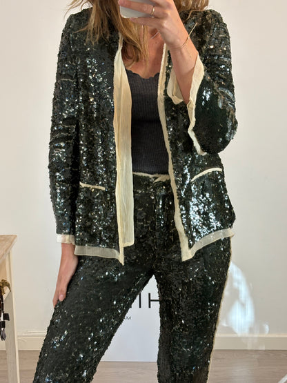 ZARA. Total look lentejuelas verde oliva. T S