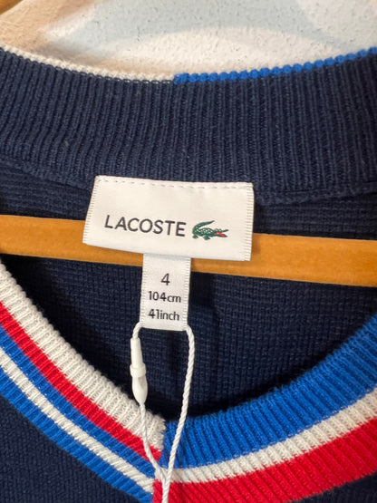 LACOSTE. Jersey azul cuello pico. T 4 años