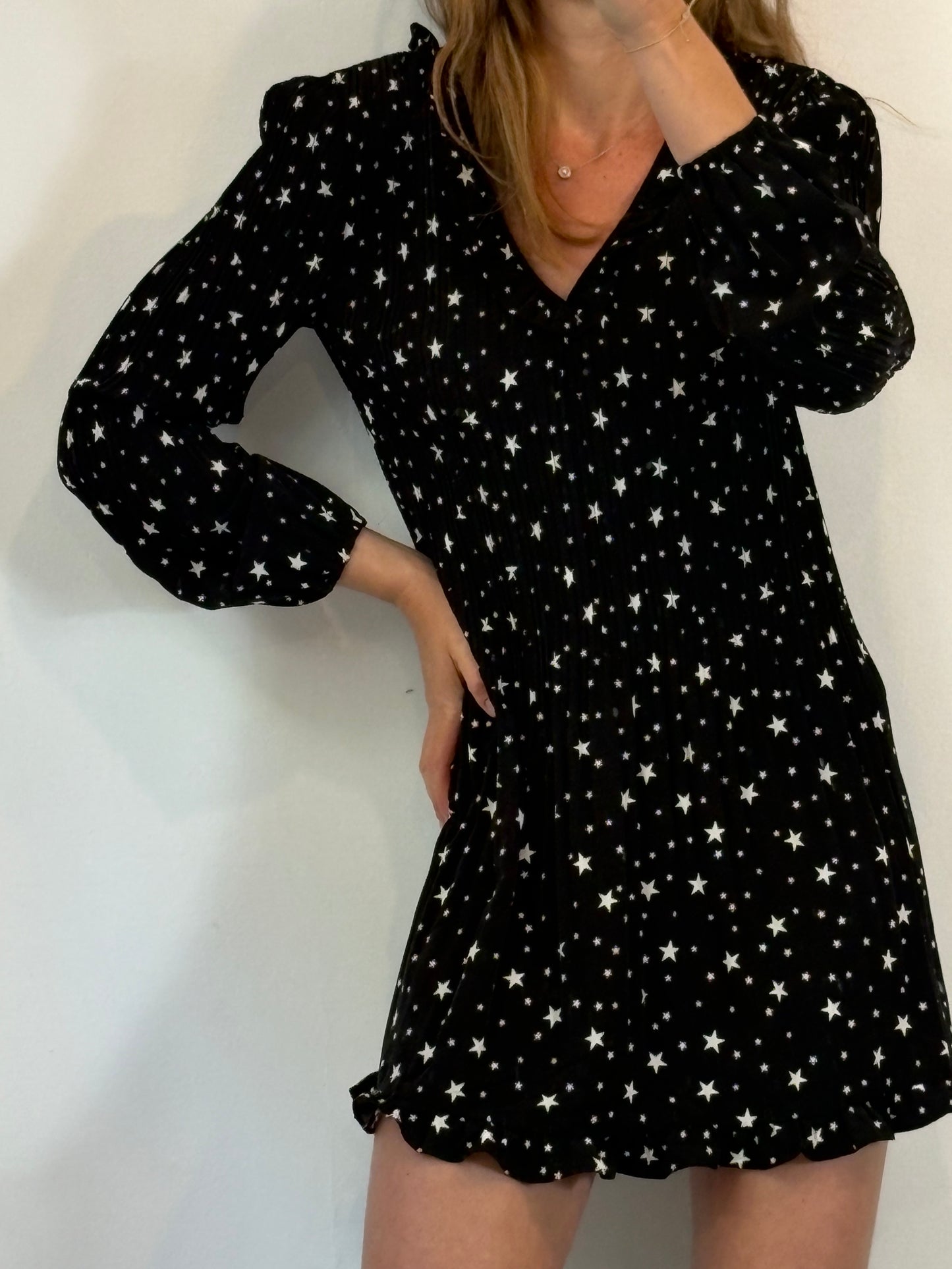 MAJE. Short black dress with stars, size 36