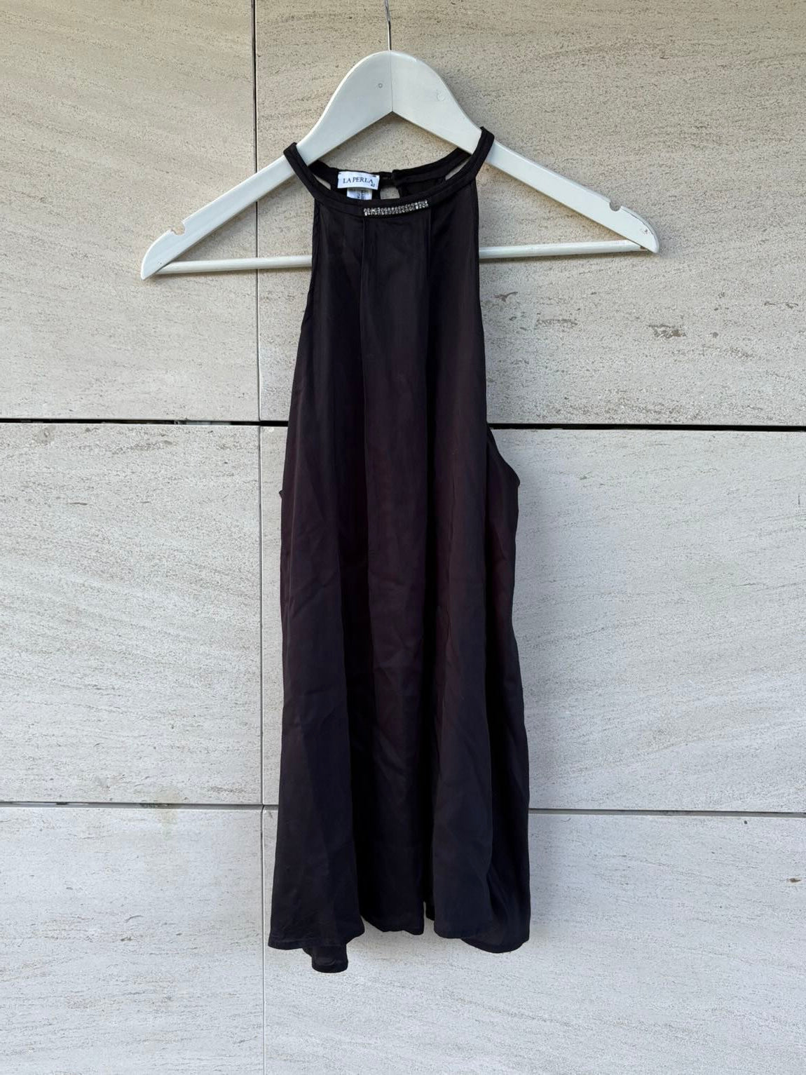 LA PERLA- Top negro con seda detalle cuello
