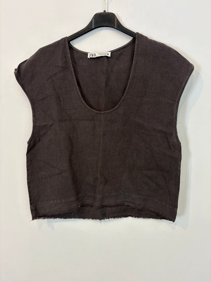 ZARA. Top gris lino. T XS