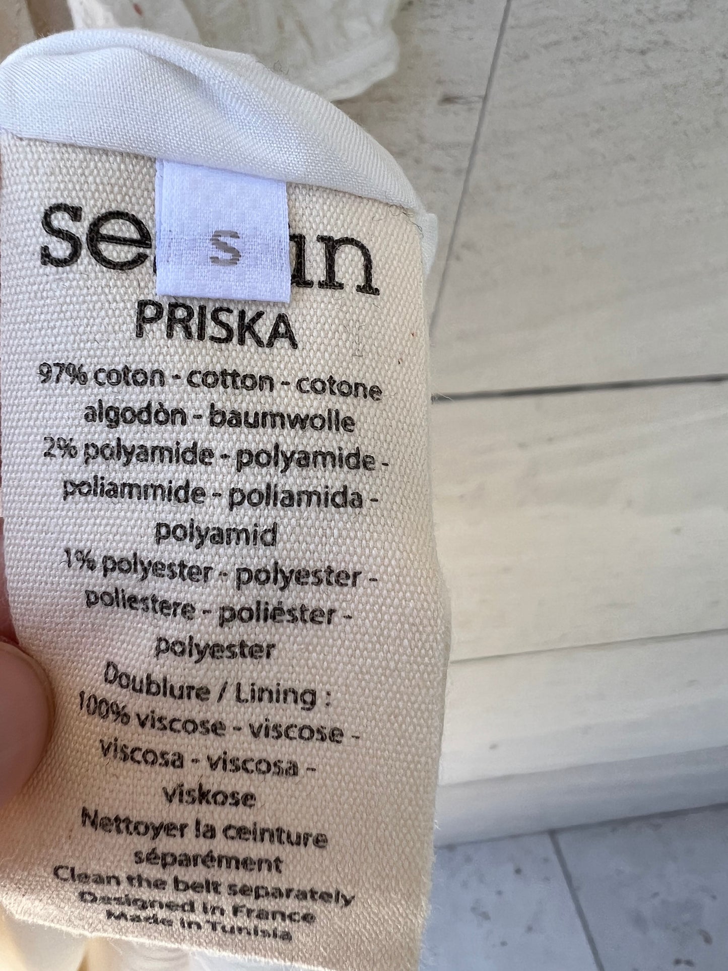 SESSÚN. Vestido beige bordado  T.s