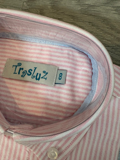 TRASLUZ. Camisa niño rayas rosa y blanca. T 8 años