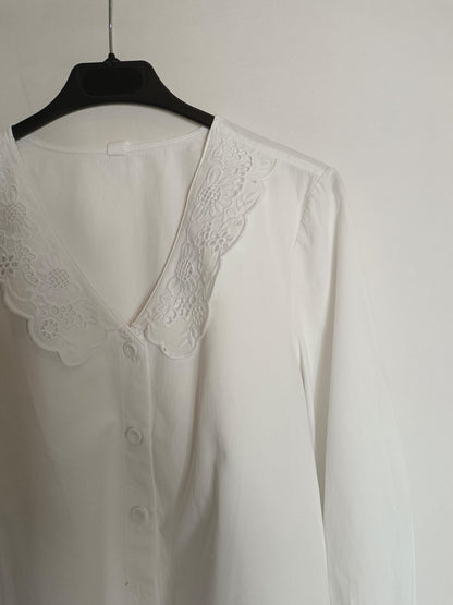 MANGO. Blusa blanca cuello T.m