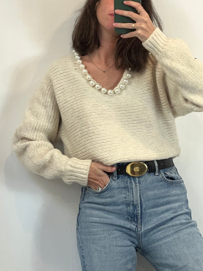 ZARA. Jersey crudo perlas