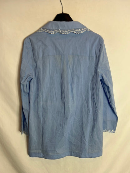 BAMFORD. Blusa algodón azul bordados. T S