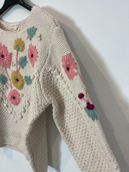 LOUISE MISHA. Jersey beige flores bordadas T.xs