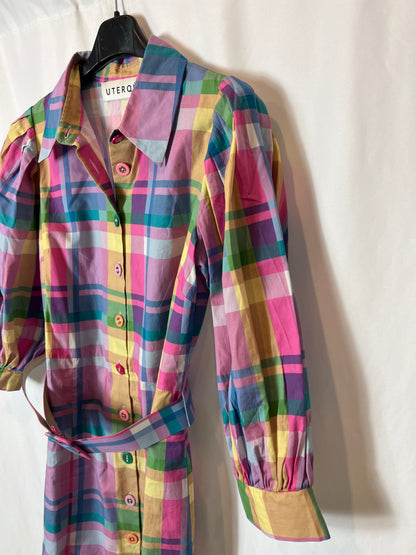 UTERQÜE. Vestido camisero cuadros T.s