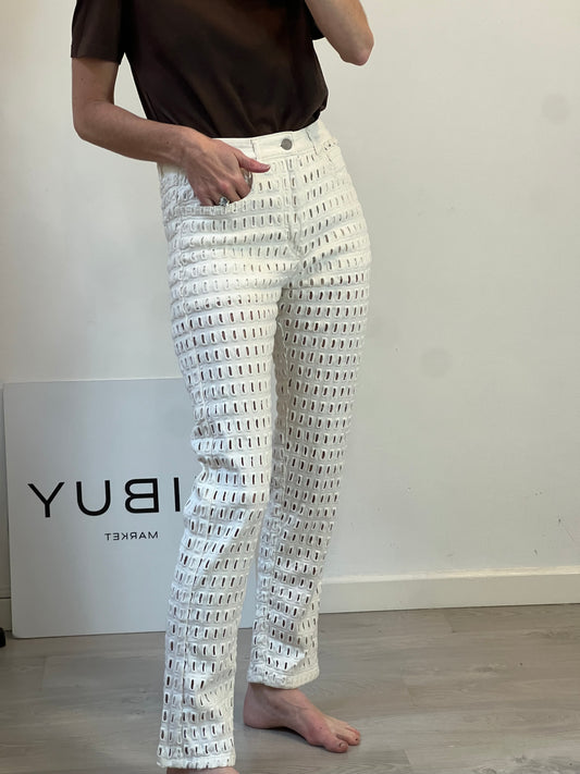 ISABEL MARANT. Semi-sheer die-cut trousers. Size 38