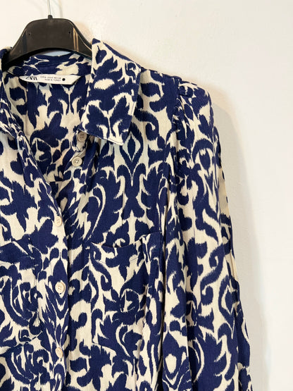 ZARA. Vestido estampado azul T.s
