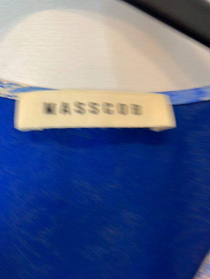 MASSCOB. Vestido midi seda estampado azules. T XS