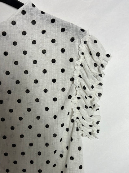 SFERA. Semi-sheer white polka dot top. TS