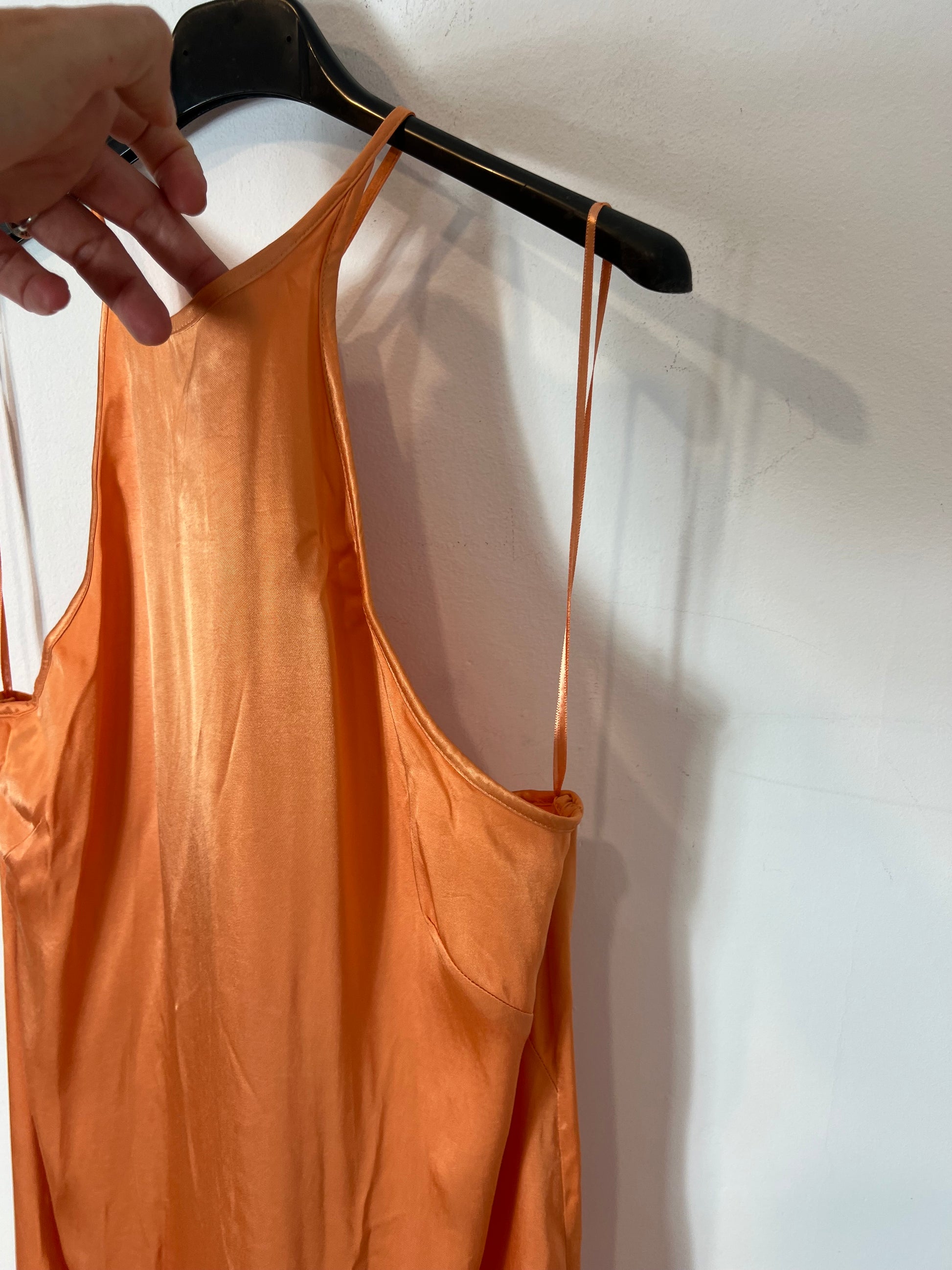 zara satin dress orange Zara Orange Satin Draped Effect Dress Size SMALL NEW