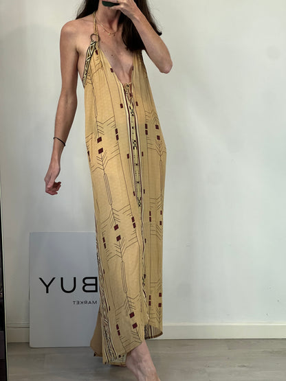 WHITE RAVEN. Vestido largo seda estampado