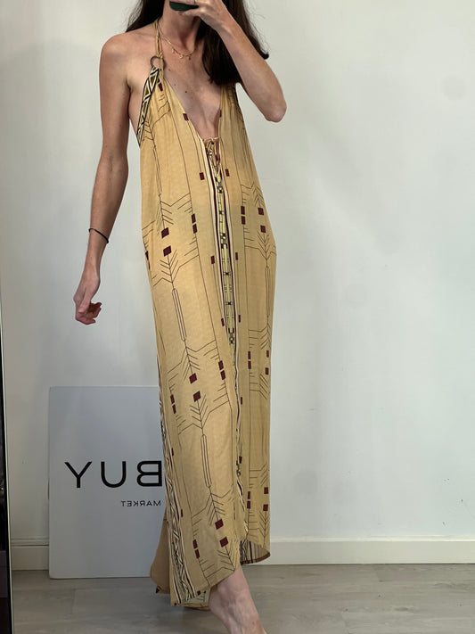 WHITE RAVEN. Vestido largo seda estampado
