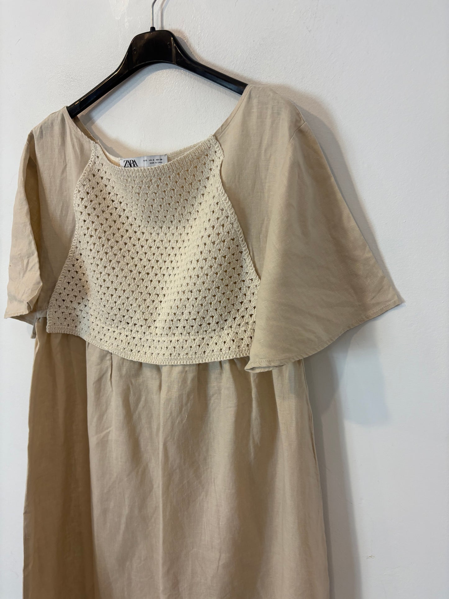 ZARA.Vestido largo lino y crochet